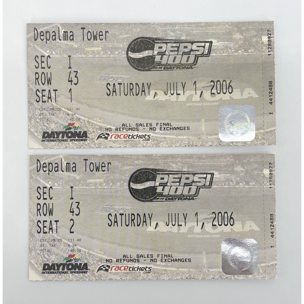 2006 Pepsi 400 Daytona‎ NASCAR Ticket Pair Consecutive Seats July 1
